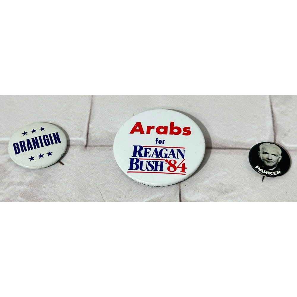 Vintage Political Buttons Arabs for Reagan Bush 84 Roger Branigin Parker Pin Lot